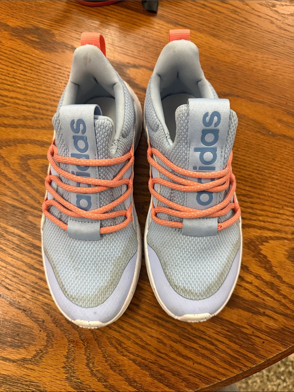 adidas Kids Light Blue Sneakers with Coral Laces